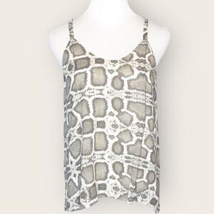 Alice + Olivia Silk Top | Small Gray Animal Snake Print A Line Flowy Sco…